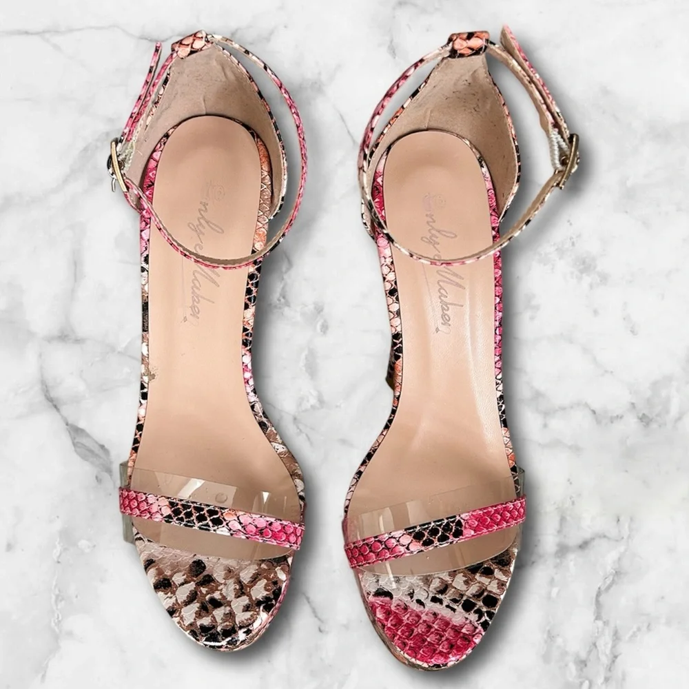 New OnlyMaker Snakeskin Platform Stiletto Heels Sandals Brown Pink Sexy Size 6 - Picture 4 of 13